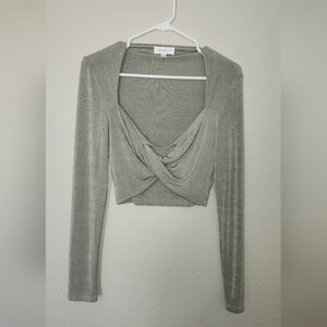 Mable Gray Metallic Long Sleeve Crop Top Size Medium